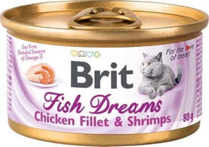 Brit Fish Dreams, консерви для котів, куряче філе та креветки, 80г