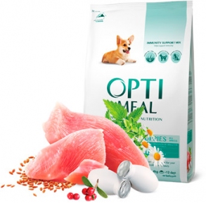 OptiMeal повнораційний корм з індичкою для цуценят всіх порід 4кг