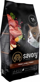 Savory Adult Cat Sensitive Digestion Fresh Lamb&Turkey, сухий корм для котів ягня та індичка, 2кг