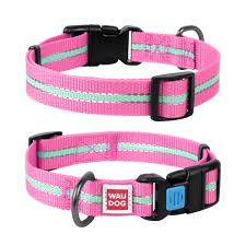 Collar WAUDOG Nylon нашийник зі світловідбиваючою стрічкою, рожевий (ш - 25мм, дл -35-58см)