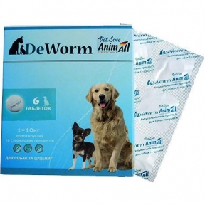 Animall VetLine DeWorm, антигельмінтні таблетки для собак та цуценят, 6т (1шт)