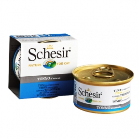 Schesir Tuna Natural Style консервы для кошек, влажный корм тунец в собственном соку, банка 85 г