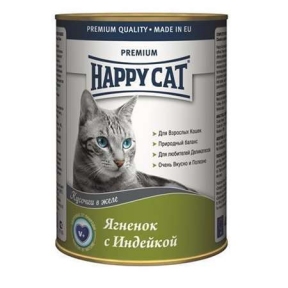 Happy Cat повнораційний корм для котів ягня з індичкою в желе 400г