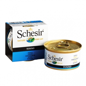 Schesir Tuna консервы для кошек, влажный корм тунец в желе, банка 85 г