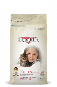 BonaCibo Kitten Chicken&Rice&Anchovy, сухий корм для кошенят курка, анчоуси, рис, 1,5 кг