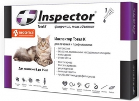 Inspector капли от 14 внешних и внутрених паразитов для кошек от 8 кг до 15кг