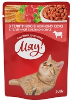 Мяу Телятина в ніжному соусі консервований корм для котів 100г (1 шт)