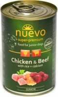 NUEVO Junior, консервированный корм с курицей говядиной и рисом + кальций, для щенков 400г