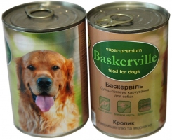 Baskerville консерва для собак кролик з вермішеллю та морквою 800г