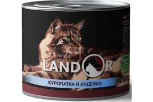 Landor полноценный влажный корм для взрослых кошек, куропатка и индейка, 0,2кг