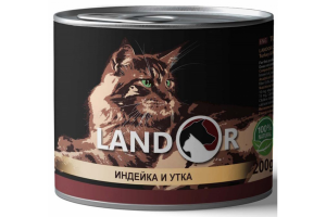 Landor полноценный влажный корм для взрослых кошек,  индейка и утка, 0,2кг