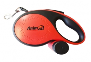  Animall Рулетка-повідець для собак RETRACTABLE з диспенсером, до 15кг/3м, червона, S