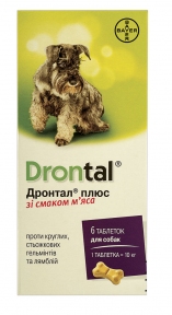 Дронтал Плюс для собак зі смаком м'яса 10кг 6шт (1 шт)