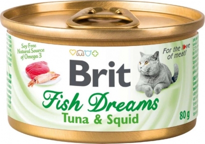 Brit Fish Dreams, консерви для котів, тунець та кальмари, 80г