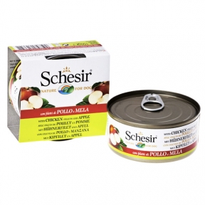 Schesir Chicken Аpple консерви для собак, вологий корм філе курки з яблуком у желе, 150 г