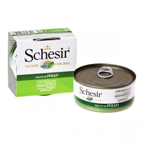 Schesir Chicken консерви для кішок, вологий корм філе курки в желе, банку 85 г