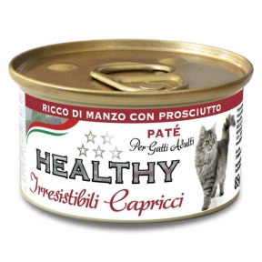 Healthy Irr Cap, вологий корм для вибагливих котів, паштет з яловичиною та шинкою, 85г