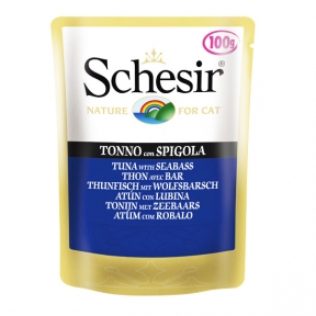 Schesir Tuna Seabass вологий корм натуральні консерви для кішок, тунець з морським окунем в желе 85г