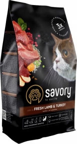 Savory Adult Cat Sensitive Digestion Fresh Lamb&Turkey, сухий корм для котів ягня та індичка, 0,4кг