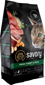 Savory Adult Cat Gourmand Fresh Turkey&Duck, сухий корм для котів з качкою та індичкою, 0,4 кг