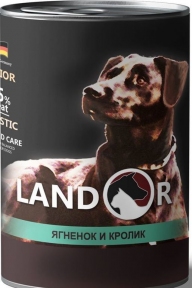 Landor повноцінний вологий корм для літніх собак, ягня та кролик, 0,4 кг