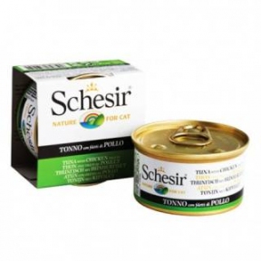 Schesir Tuna Chicken консерви для кішок, вологий корм тунець з філе курки в желе, банку 85 г