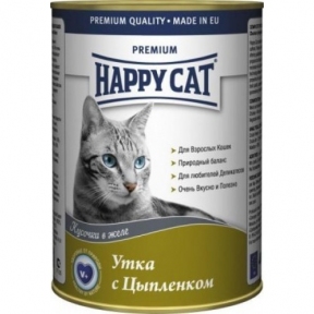 Happy Cat повнораційний корм для котів качка з курчам в желе 400г