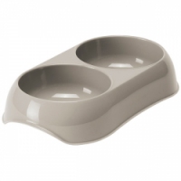Moderna Густо, двойная миска пластик для кота,2* 200 мл, d-23*13*4,1см, тепло-серый