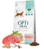 OptiMeal сухий корм для стерилізованих котів яловичина та сорго 10 кг