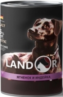 Landor повноцінний вологий корм для всіх порід собак, ягня та індичка, 0,4 кг
