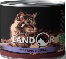 Landor повноцінний вологий корм для літніх кішок, телятина та оселедець, 0,2 кг