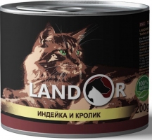 Landor повноцінний вологий корм для дорослих кішок, індичка та кролик, 0,2 кг