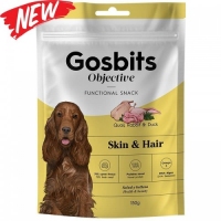 Gosbits Objective for Dog Skin&Hair, ласощі для собак, шкіра та вовна, перепел, кролик, качка, 150g