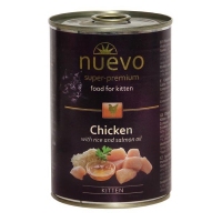 NUEVO Kitten, консервований корм з куркою, рисом та лососем, для кошенят, 400г
